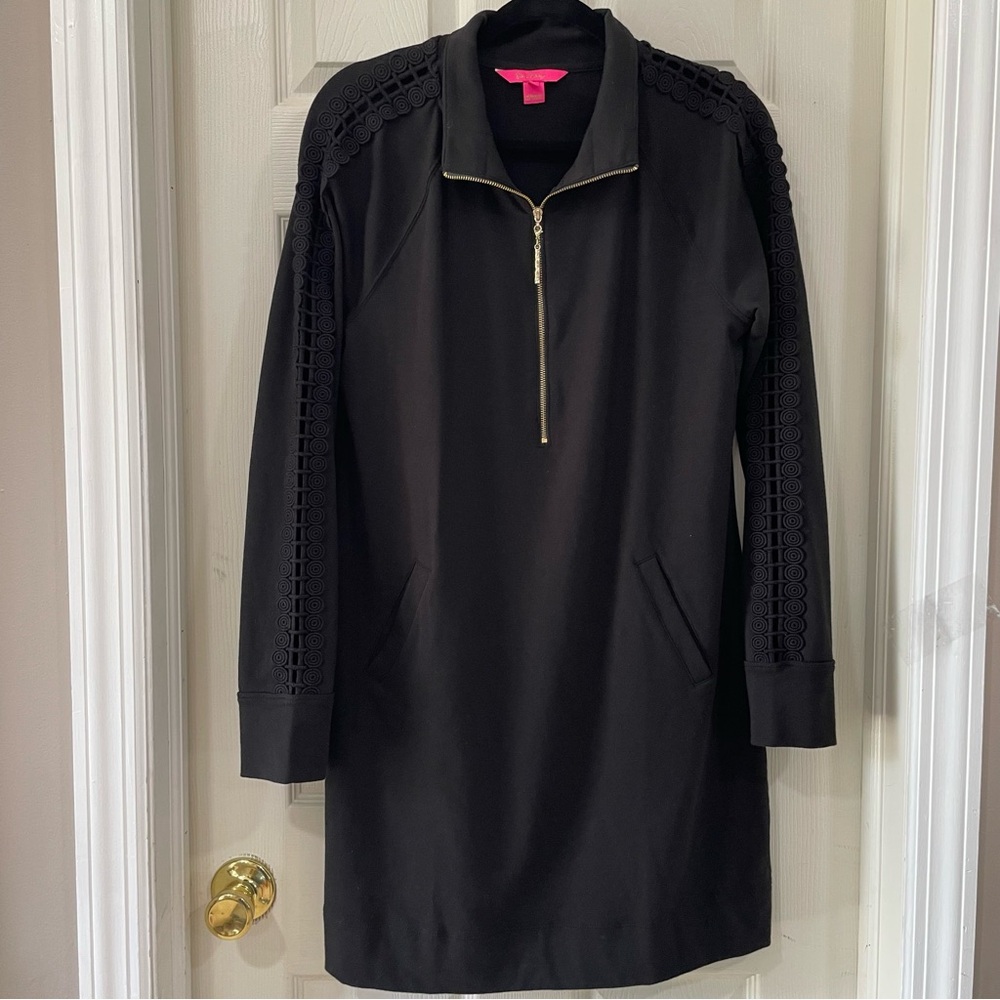 Lilly Pulitzer Black Mock Neck Raglan Sleeve Skipper Dress
